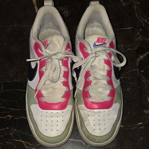 Nike White and Pink Sneakers with Green Accents
